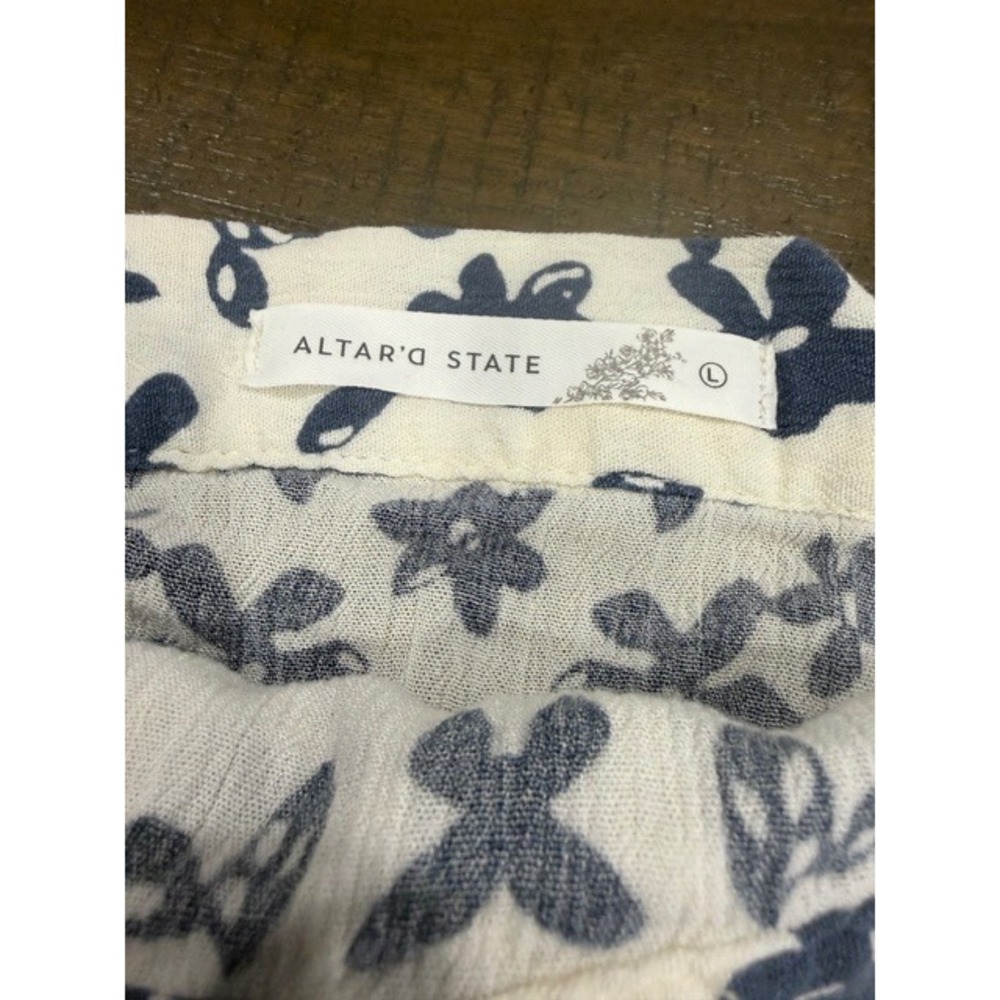 Altar'd State Floral Wrap Midi Skirt Navy White Size L Ruffle Hem Tie Waist - Picture 2 of 13